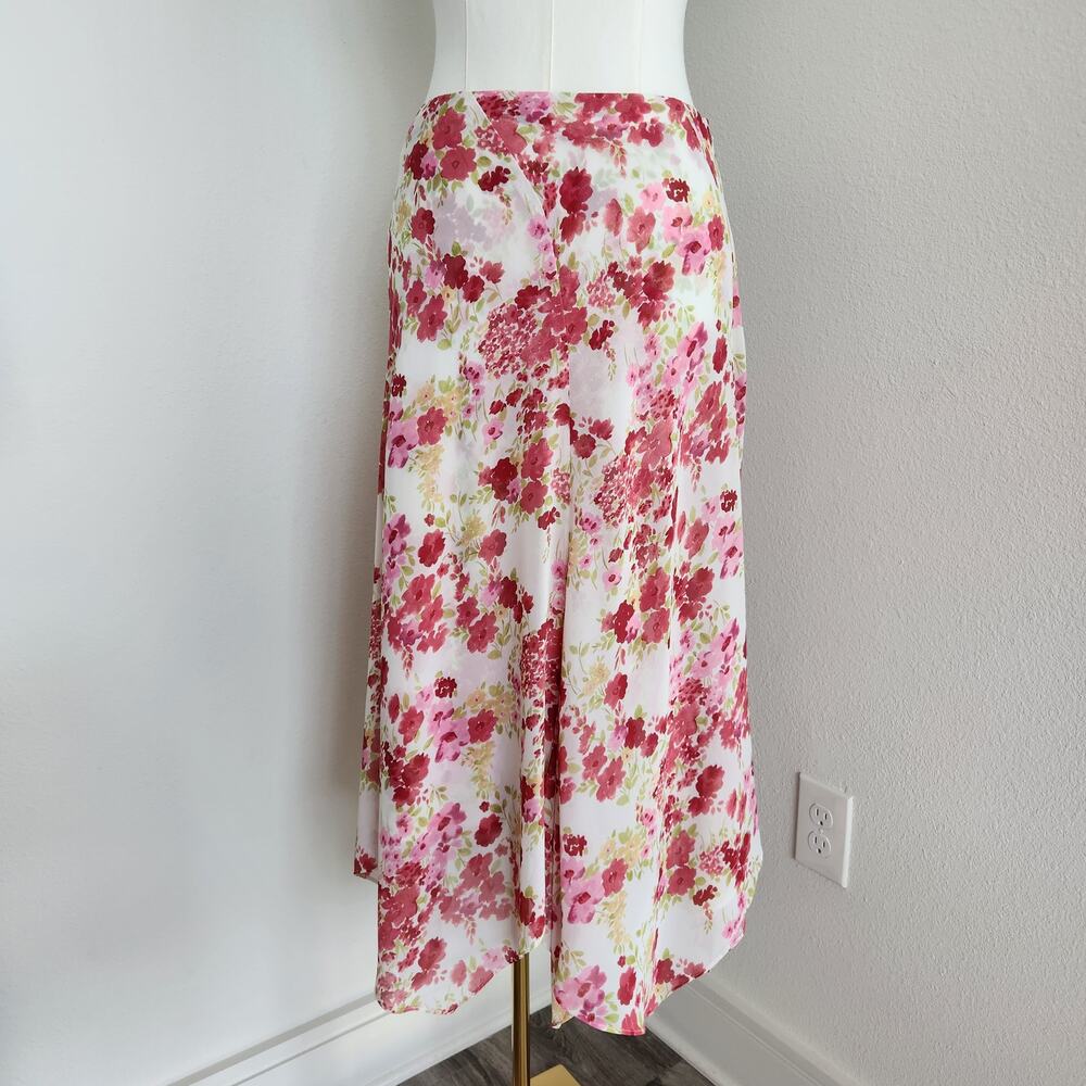 Vintage Y2K White Pink Floral Fairycore Midi Skirt Mid Rise Emma James 14